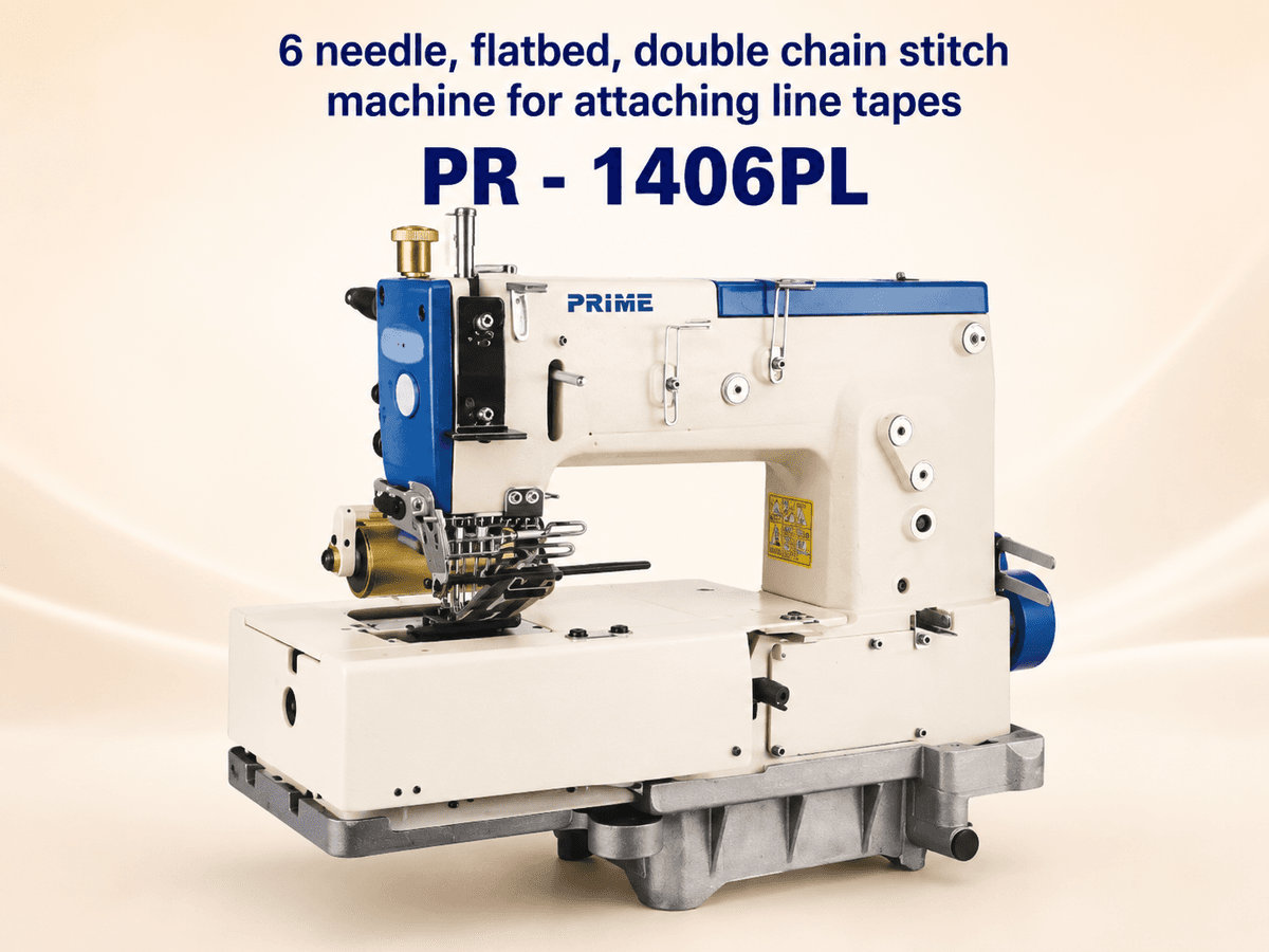 Prime PR-1406PL — 6 needle, flatbed, double chain stitch machine